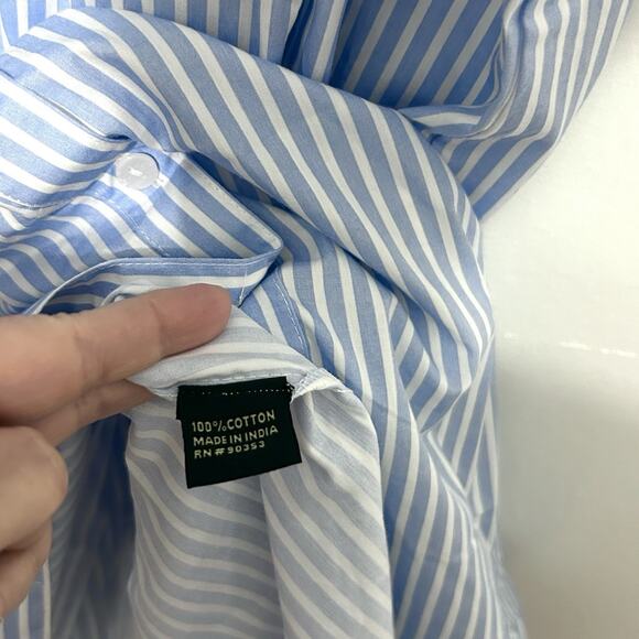 Anthropologie Maxi Shirt Dress Pleated Poplin Blue White Striped Pintuck NWT L - Picture 11 of 14